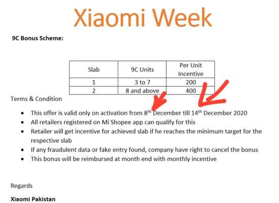 Xiaomi week :: 9C Bonus scheme